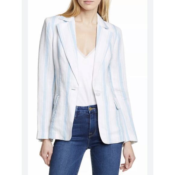 Frame Classic Stripped Linen Blazer SZ 0 Career Office Casual Preppy‎ Coastal - Picture 1 of 8